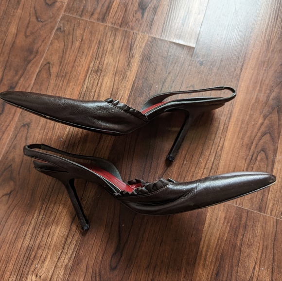 Rare Parisian Yves Saint Laurent Vintage Leather Ruffled Heels 1990 YSL - Picture 7 of 9